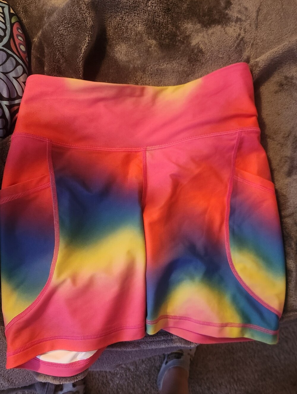 Old Navy Women's Rainbow Tie-Dye Athletic Shorts - Pink, Blue, Yellow